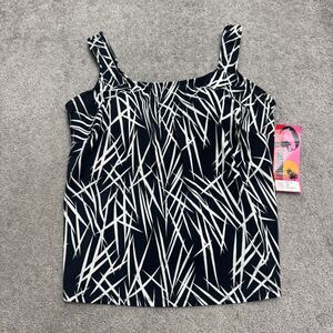 Topanga By THE Tankini Swimwear Top Womens 18W Black White Slimmer Padded NWT